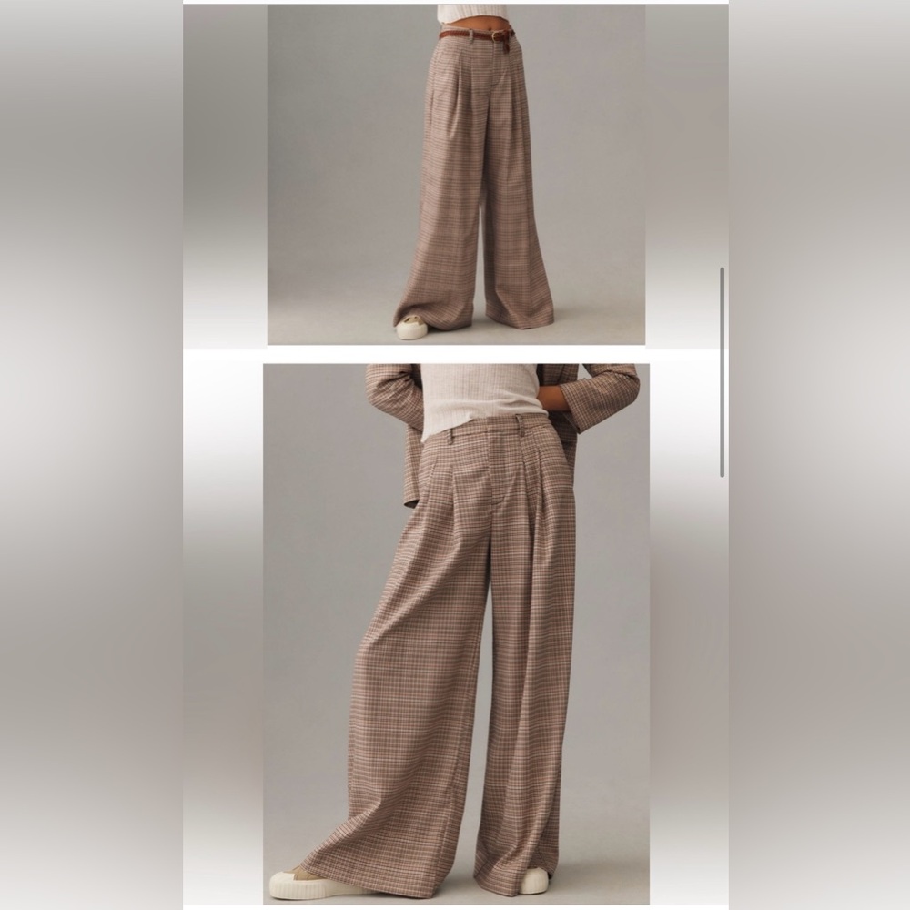Anthropologie Maeve Wide Leg Plaid Trouser Pant NWT size 8 - Picture 3 of 5